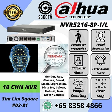 DAHUA NVR5216-8P-IL 16CH NVR Face Recognition People Counting Heat Map Perimeter Protection Network Recorder