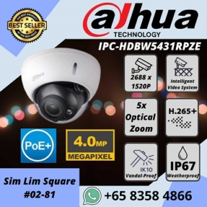 DAHUA 4MP IVS H.265+ 5x Optical Zoom IP67 IK10 IP POE IR Dome IPC-HDBW5431RPZE