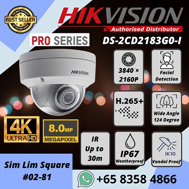 HIKVISION 4K 8MP IP POE Pro Series Dome Camera DS2CD2183G0 iVMS-4200 Hik-Connect Hik-Central Face Detection H.265+Face Detection H.265+ IR 30m Weatherproof IP67