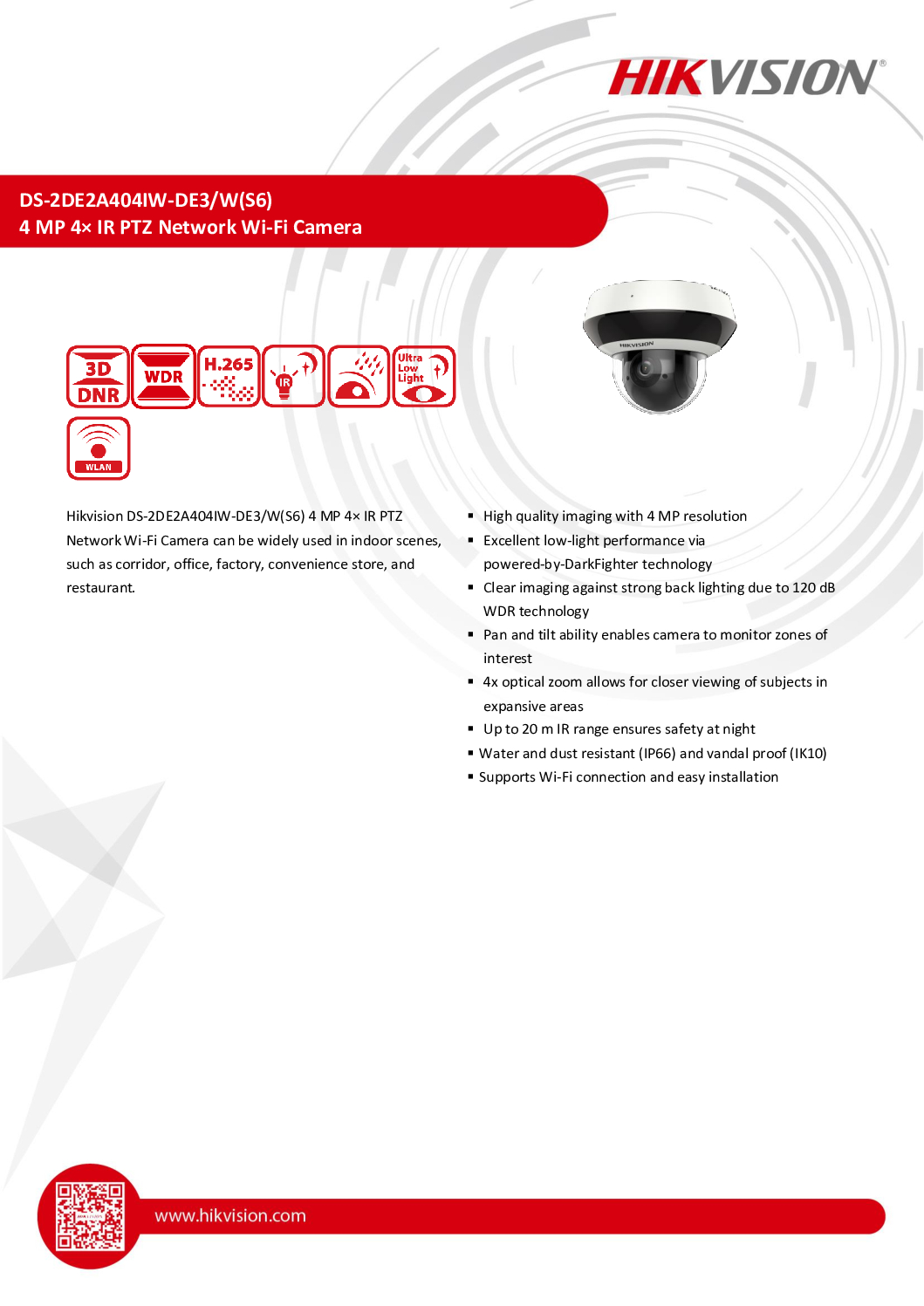 HIKVISION 4MP 4X PTZ DS-2DE2A404IW-DE3/W IR Pan Tilt Zoom Network Wi-Fi Camera Mini Dome Low Light DarkFighter IP66 AUDIO Mic 7 HIKVISION 4MP 4X PTZ DS-2DE2A404IW-DE3/W IR Pan Tilt Zoom Network Wi-Fi Camera Mini Dome Low Light DarkFighter IP66 AUDIO Mic - Image 7