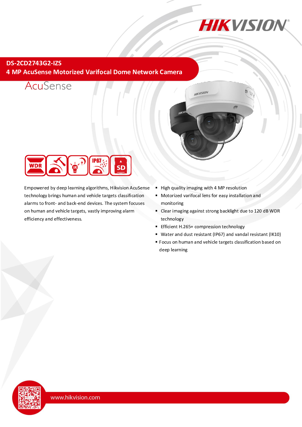 HIKVISION DS-2CD2743G2-IZS 4MP 2K AcuSense DEEP-LEARNING Motorized Varifocal Dome Network Camera CCTV Security Camera 7 HIKVISION DS-2CD2743G2-IZS 4MP 2K AcuSense DEEP-LEARNING Motorized Varifocal Dome Network Camera CCTV Security Camera - Image 7