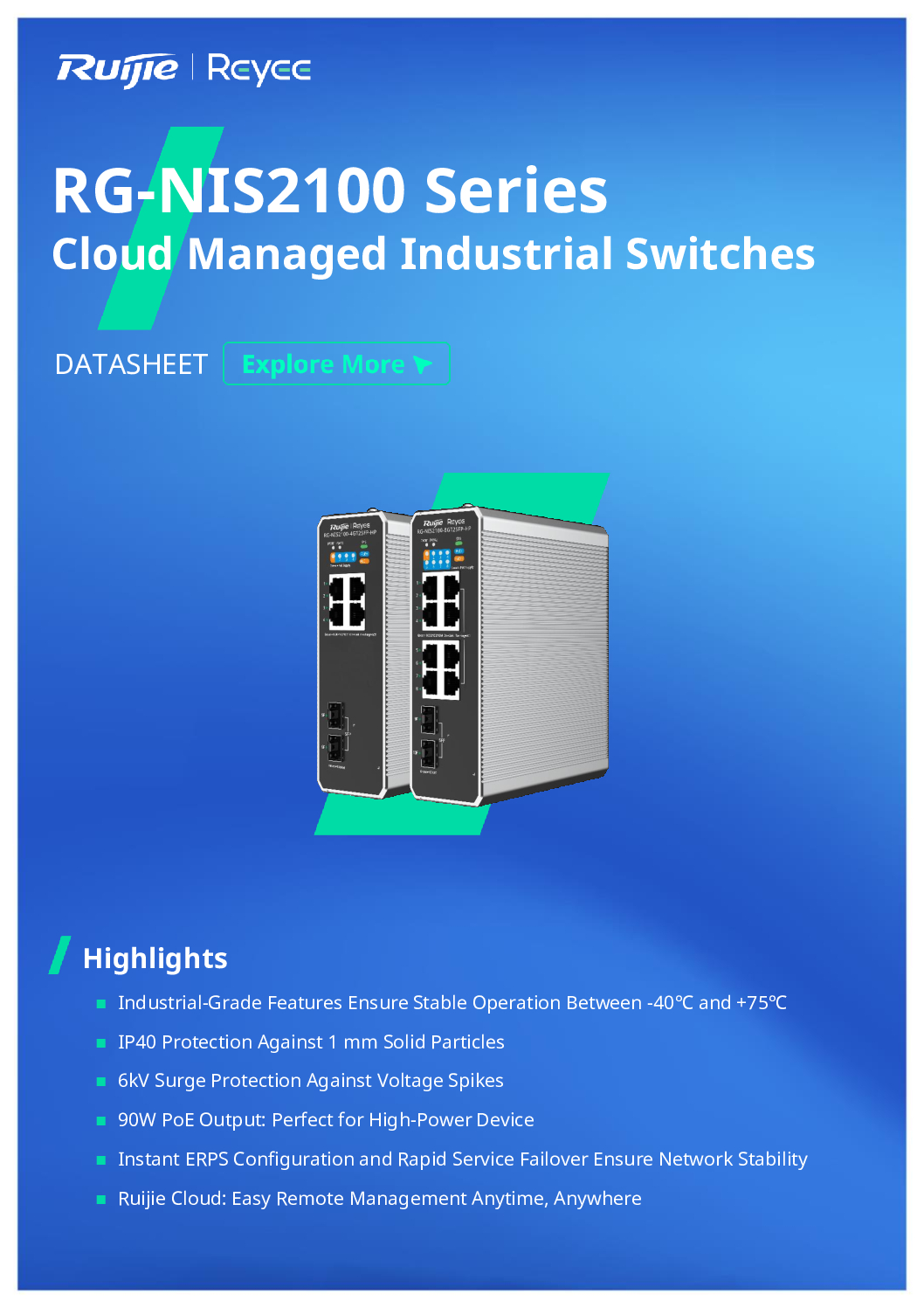 Ruijie 6-Port Switch RG-NIS2100-4GT2SFP-HP Cloud Managed Industrial CCTV SWITCH SINGAPORE POE Switch Repair NEW 5 Ruijie 6-Port Switch RG-NIS2100-4GT2SFP-HP Cloud Managed Industrial CCTV SWITCH SINGAPORE POE Switch Repair NEW - Image 5