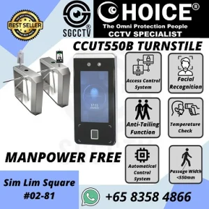 Turnstile CCUT550B Entrance Access Control Biometric Facial Recognition RFID Flap Barrier Gate Door Tripod Temperature Gym