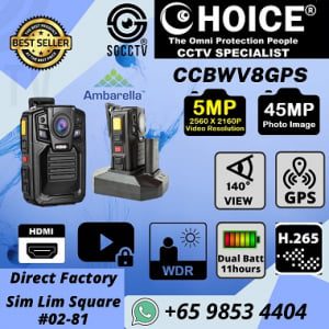 Body Worn Camera CCBWV8GPS Video Protected Leakage Format Digital Evidence Management System DEMS Software H.265 Ambarella A7LA50 GPS Government Ministry Hospital Construction Site