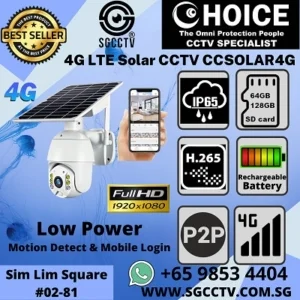 Solar-Powered Battery CCTV CCSOLAR4G Sim Card Security Camera Solar CCTV Surveillance 4G LTE 1080P Solar Monitoring Camera Rechargeable IP Camera Singapore