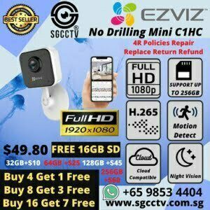 WIFI IP-CAMERA C1HC EZVIZ Mini Wireless IP Camera No Drilling SD Card Cloud Storage Super Wide Angle Full HD 1080P Sim Lim Square CCTV Camera Home Camera