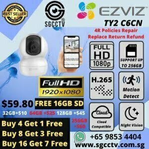 IP CAMERA TY2 C6CN Ezviz Wireless IP Camera Plug & Play No Messy Cabling Full HD 1080P SD Card Cloud Storage Free SD card storage