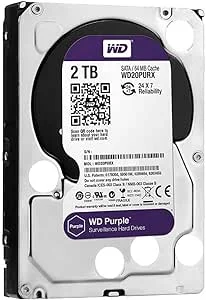 WESTERN DIGITAL SURVEILLANCE WD20PURZ HARD DISK 2TB PURPLE Long Storage 12 months Low Power Consumption 4.6W Longer Lifespan for Security System CCTV Storage