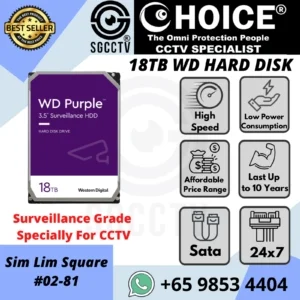 WESTERN DIGITAL SURVEILLANCE WD180PURZ HARD DISK 18TB PURPLE Long Storage 12 months Low Power Consumption 4.6W Longer Lifespan for Security System CCTV Storage