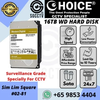 WESTERN DIGITAL SURVEILLANCE WD161KRYZ HARD DISK 16TB PURPLE Long Storage 12 months Low Power Consumption 4.6W Longer Lifespan for Security System CCTV Storage