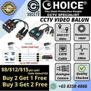 CCTV Cable Video Balun 8MP CAT5 CAT6 Data Transmitter Save Cost Stay Competitive Reliable Quality Sim Lim Square CCTV Shop 02-81 7 days a week operation