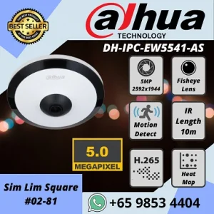 CCTV Camera DAHUA DH-IPC-EW5541-AS POE Network Fisheye Camera 5MP H.265+ 360 degree Perimeter Protection People Counting