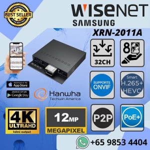 Hanwha Techwin XRN-2011A NVR Samsung Showroom Office Home Mall Government Agency 12MP H.265 32CH NVR 4K HDMI Video Output