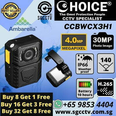 Body Worn Camera CCBWCX3H1 Police Body Worn Affordable Durable Body Cameras 4MP Video 30MP Photo H.265 IP66 Weatherproof Wide Angle Night Vision SGCCTV