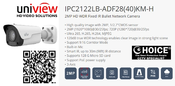 CCTV CAMERA UNV IPC2122LB-ADF28KM-G UNIVIEW UNIARCH 2MP IP POE IR Bullet Network CAMERA Repair Replace CCTV SINGAPORE