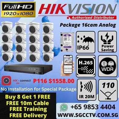 CCTV Systems 16-Camera Package Hikvision Dahua CCTV Singapore DIY Package Full HD Camera Repair & Replace Best Price Most Competitive Home Security Office CCTV P116