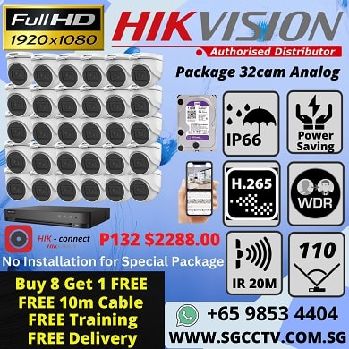 CCTV Systems 32-Camera Package Hikvision Dahua CCTV Singapore DIY Package Full HD Camera Repair & Replace Best Price Most Competitive Home Security Office CCTV P132