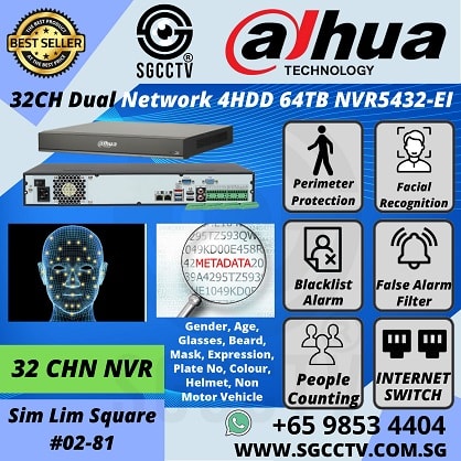 Dahua Network Video Recorder NVR5432-EI 32 Channel Surveillance System Security Recorder 32MP People Counting ANPR 4 HDD 64TB Storage 2 Network-Port Internet POE-SWITCH AI Human Detection Face Detection Face Recognition