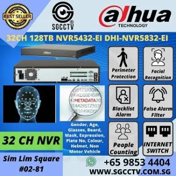DAHUA NVR 32CH NVR5432-EI DHI-NVR5832-EI NVR5432-16P-EI 32PoE H.265 Face Recognition People Counting Network Recorder Security System CCTV Camera Singapore