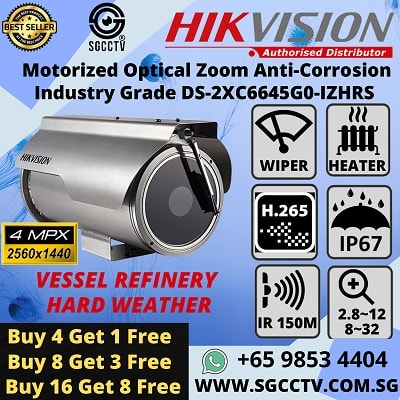 HIKVISION 4MP Motorized Varifocal DS-2XC6645G0 IP Bullet Camera Night Vision Anti-Corrosion IP67 iVMS-4200 Hik-Connect Hik-Central APP 256GB Built-in Wiper