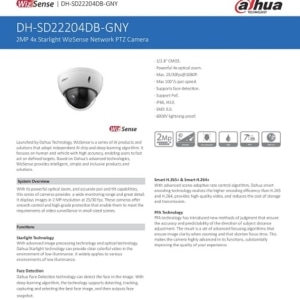 DAHUA CCTV Pan-Tilt-Zoom SD22204DB-GNY 2MP 4X Optical PTZ POE IP66 Starlight Face Detect Night Vision SD Card Hospital School Banks Office DMSS Smart PSS