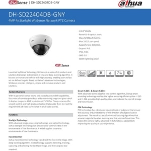 DAHUA CCTV Pan-Tilt-Zoom SD22404DB-GNY 4MP 4X Optical PTZ POE IP66 Starlight Face Detect Night Vision SD Card Hospital School Banks Office DMSS Smart PSS