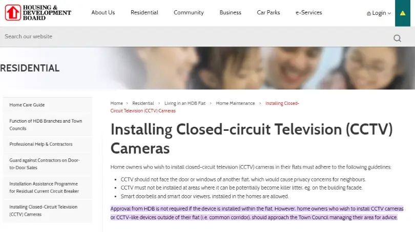 CCTV Camera Laws in Singapore HDB approval no longer needed for corridor-facing CCTVs no longer required to seek its approval to install corridor-facing.