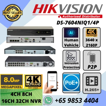 CCTV NVR Hikvision DS-7616NXI-K2-16P Repair Replace CCTV NVR Singapore 16ch NVR VGA HDMI Mobile APP Hik-Connect P2P AcuSense