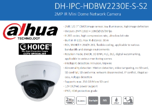 DAHUA CCTV DOME CAMERA DH-IPC-HDBW2230EP Power Over Ethernet POE Motion Detection Two-Way Audio CCTV CAMERA SINGAPORE