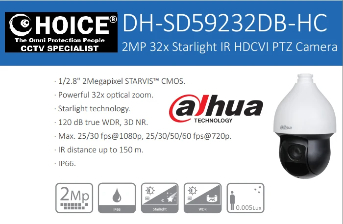DAHUA PTZ Camera DH-SD59232DB 2MP 32X HDCVI ZOOM H.265+ ONVIF PTZ 360 Pan Tilt Zoom Security CCTV Camera Singapore 1 DAHUA PTZ Camera DH-SD59232DB 2MP 32X HDCVI ZOOM H.265+ ONVIF PTZ 360 Pan Tilt Zoom Security CCTV Camera Singapore