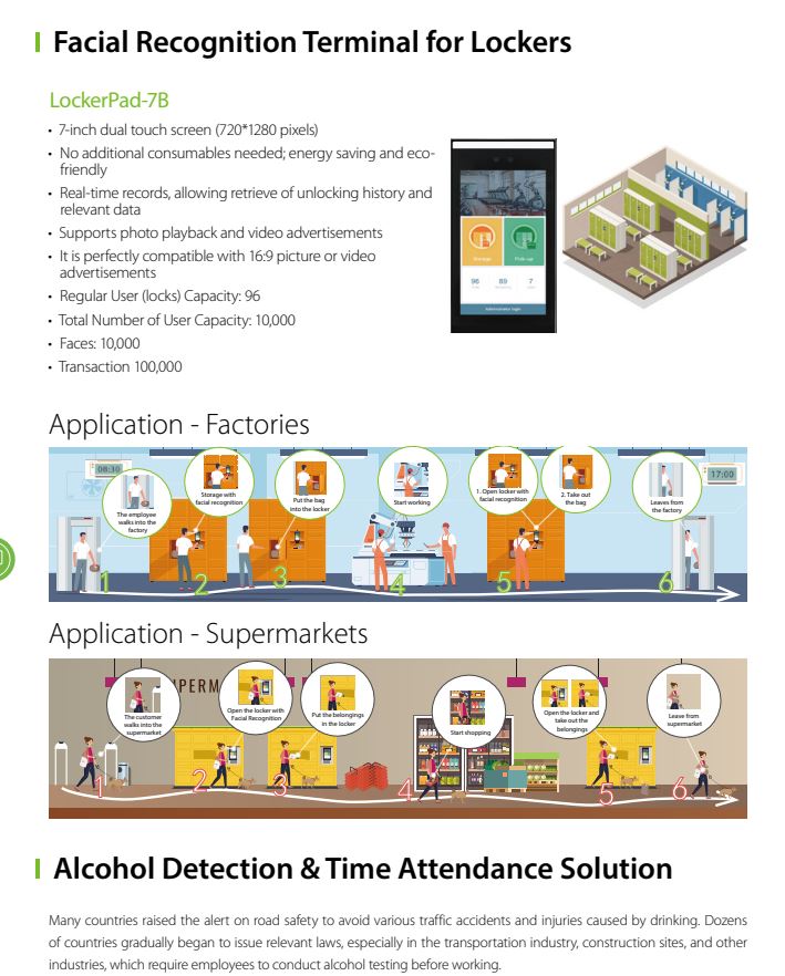 ZKTECO Facial Recognition Terminal LockerPad-7B Facial Recognition Technology Multi-Layer Security Touchscreen Interface Multiple Locker Configurations Remote Monitoring and Management