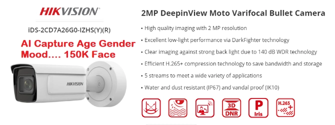 HIKVISION AI DeepinView Camera iDS-2CD7A26G0-IZHS AI Age Gender Mood DarkFighter H.265+ Duty Detection People Counting Queue Manage 150K Face Comparison