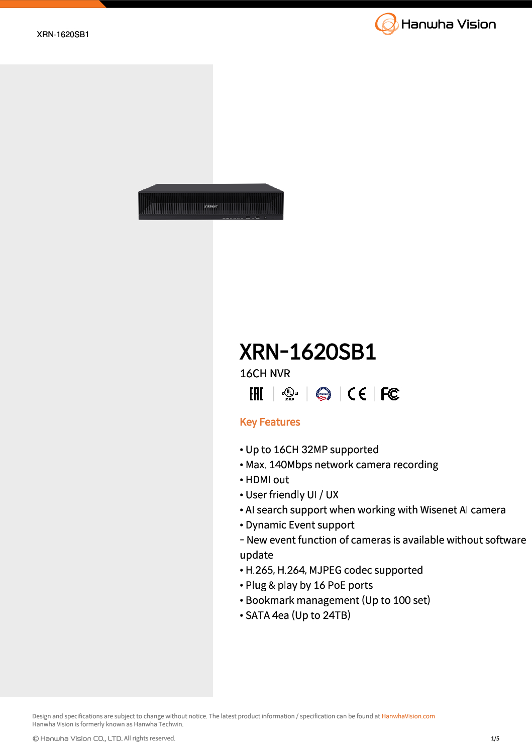 Hanwha Techwin Wisenet NVR 16CH XRN-1620SB1 16-PoE Port Samsung Security Camera CCTV Camera Repair KOREA SECURITY SYSTEM 7 Hanwha Techwin Wisenet NVR 16CH XRN-1620SB1 16-PoE Port Samsung Security Camera CCTV Camera Repair KOREA SECURITY SYSTEM - Image 7