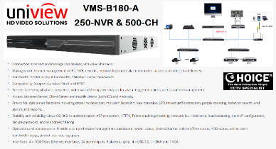 UNV UNIVIEW VMS 250-NVR 500-CH VMS-B180-A VIDEO MANAGEMENT SERVER ONVIF RTSP Security System Central Monitoring System