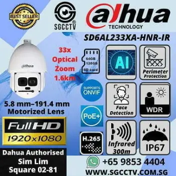 Dahua PTZ Camera SD6AL233XA HNR IR Starlight Night in Color 33x Optical PT Zoom Deep Learning Auto Tracking Weatherproof CCTV Singapore CCTV Camera Singapore