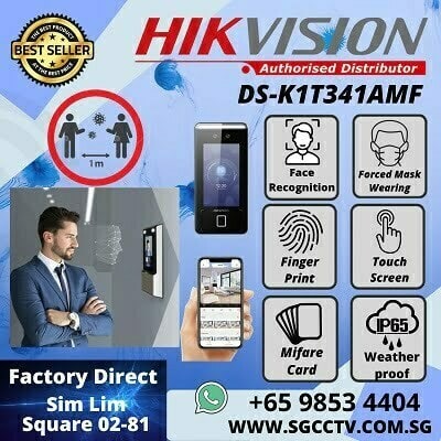 HIKVISION Facial Recognition DS K1T341AMF Face Access FingerPrint RFID Mask Wearing Detection Video Intercom Mobile APP IP65 Weatherproof Free Tech Support Configuration CCTV Singapore CCTV Camera Singapore