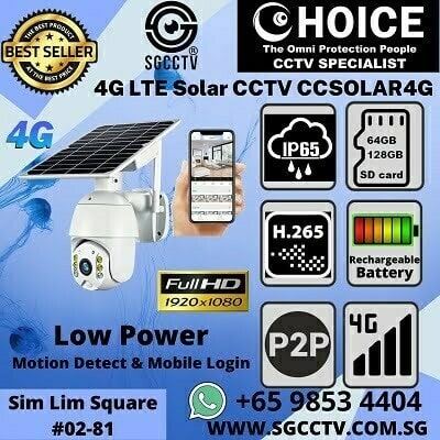 Solar Powered Battery CCTV CCSOLAR4G Sim Card Security Camera Solar CCTV Surveillance 4G LTE 1080P Solar Monitoring Camera Rechargeable Waterproof IP Camera CCTV Singapore CCTV Camera Singapore