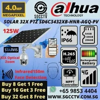 Solar Powered CCTV DH SD6C3432XB HNR AGQ PV 4MP 32X PTZ Sim Card Security Camera Solar CCTV Surveillance 4G LTE 4MP 32X CCTV Singapore CCTV Camera Singapore