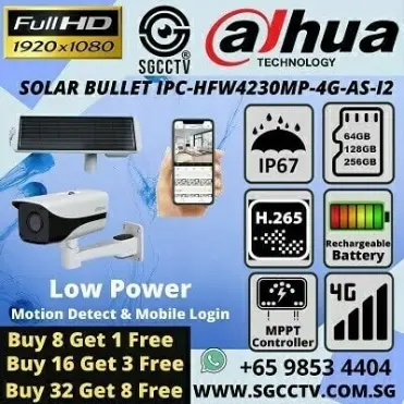 Solar Powered CCTV KIT DH PFM364L D1 DH IPC HFW4230MP 4G AS I2 DH PFB121W Sim Card Security CCTV Singapore CCTV Camera Singapore