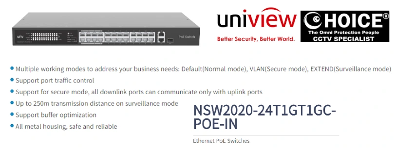 UNV SWITCH GIGABIT 24 PORTS NSW2020 24T1GT1GC PoE Managed Switch Layer 2 Layer 3 Redundancy Rack Mountable Power Distribution CCTV Singapore CCTV Camera Singapore