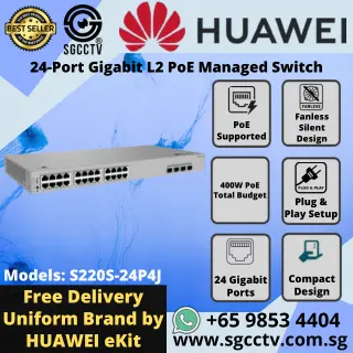 Huawei 24-Port Switch S220S-24P4J GIGABIT 1000 Mbps High Speed Best CCTV SWITCH SINGAPORE Economy POE Switch Repair