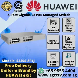 Huawei 8-Port Switch S220S-8P4J GIGABIT 1000 Mbps High Speed Best CCTV SWITCH SINGAPORE Economy POE Switch Repair
