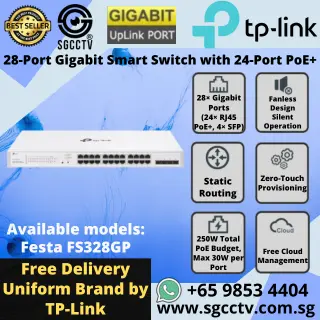 TP-Link VIGI NVR2016H-16P 16CH NVR with 16 PoE ports H.265+ 4K output AI smart detection Repair & Replace Singapore YC 2 TP-LINK 28-Port Gigabit Switch PoE FS328GP Cheapest WIFI High Speed Switch Singapore Access Point Repair & Repair NEW