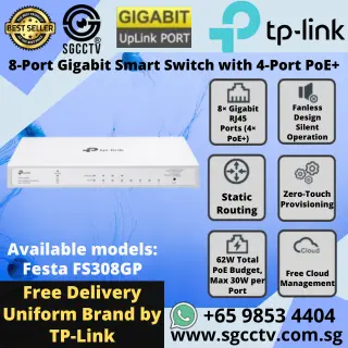 TP-Link VIGI NVR2016H-16P 16CH NVR with 16 PoE ports H.265+ 4K output AI smart detection Repair & Replace Singapore YC 4 TP-LINK 8-Port Gigabit Switch PoE FS308GP Cheapest WIFI Router Access Point High Speed Switch Singapore Router Access Point Repair NEW