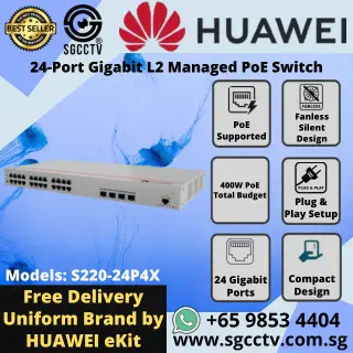 Huawei 24-Port Switch S220-24P4X GIGABIT 1000 Mbps High Speed Best CCTV SWITCH SINGAPORE Economy POE Switch Repair