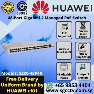 Huawei 48-Port Switch S220-48P4X GIGABIT 1000 Mbps High Speed Best CCTV SWITCH SINGAPORE Economy POE Switch Repair