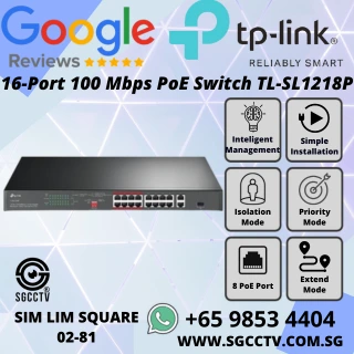 TP-Link 16-Port PoE Switch TL-SL1218P 100Mbps GIGABIT SFP Extend Mode 250m Priority Mode 150W Best Repair Replace SINGAPORE