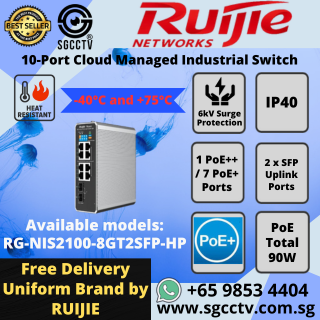 Ruijie 10-Port Switch RG-NIS2100-8GT2SFP-HP Cloud Managed Industrial  CCTV SWITCH SINGAPORE POE Switch Repair NEW