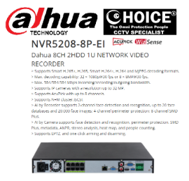 DAHUA NVR Industrial 8CH DH-NVR5208-8P-EI 8-PoE DAHUA Security System CCTV Camera Repair Replace DAHUA Authorized Service Center