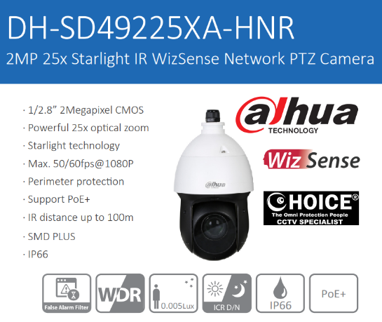 DAHUA PTZ Camera DH-SD49225XA-HNR 2MP 25X ZOOM H.265+ ONVIF Starlight PTZ Pan Tilt Zoom IP66 Security CCTV Camera Singapore